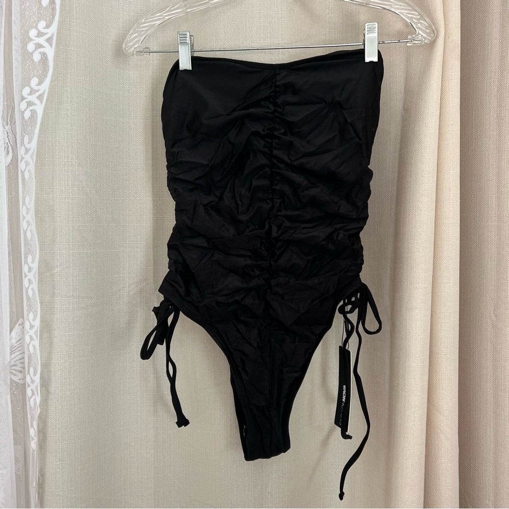 Fashion Nova Black Ruched Swimsuit